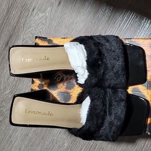 Lemonade high heels black faux fur size 9
